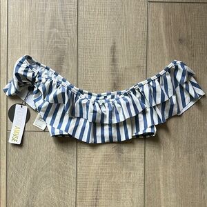 Amuse Society Striped Off-Shoulder Bikini Top Nwt
